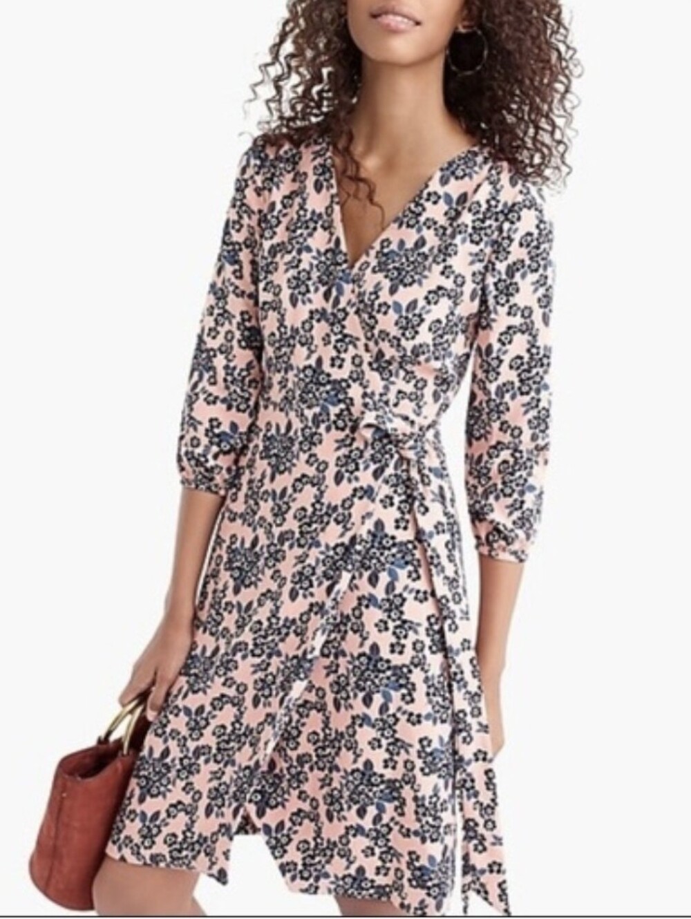 J.Crew Floral Pink Blue Floral Wrap Dress Size 12